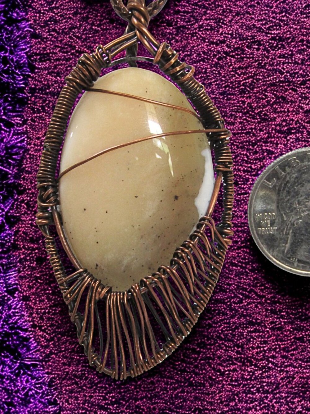 Handmade Wire Wrapped Dendrite Opal. Dendrite Opal /Copper wire necklace.